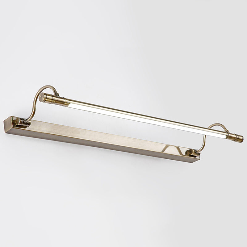 Adjustable Curved Arm Country Style Nickel Vanity Lamp - Tubular Metal Wall Light