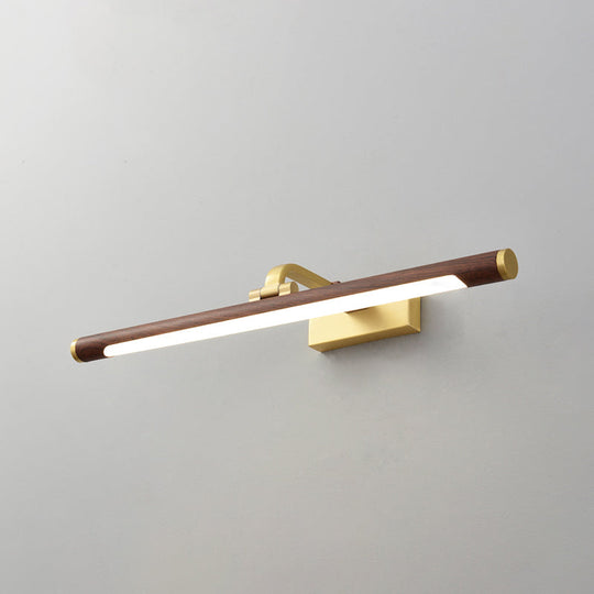 Country Light: Walnut Wood Grain Tube Wall Sconce with Acrylic Bath LED Vanity Lighting and Brass Pivot Joint