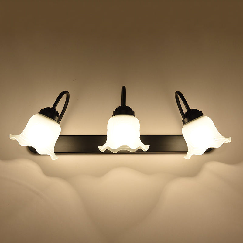 Vintage Ruffled Wall Mount Milk Glass Vanity Sconce with Gooseneck Arm for Bathroom Lighting