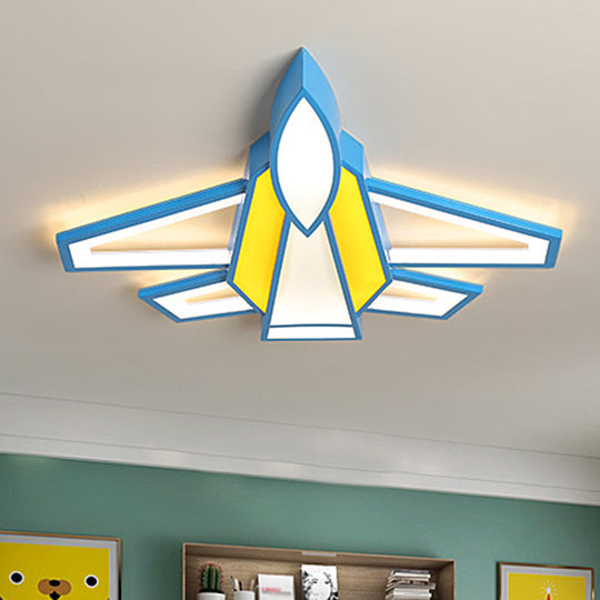 Children's Blue and Yellow LED Jet Plane Acrylic Ceiling Flush Mount Light for Bedroom