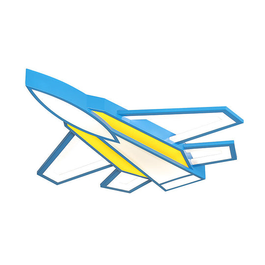 Children's Blue and Yellow LED Jet Plane Acrylic Ceiling Flush Mount Light for Bedroom