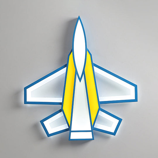 Children's Blue and Yellow LED Jet Plane Acrylic Ceiling Flush Mount Light for Bedroom