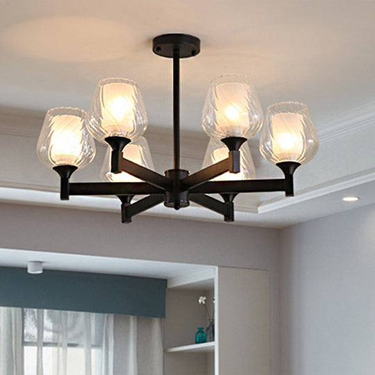 Classic Black Chandelier with Clear Textured Glass - 3/6/8 Lights, Traditional Dining Room Ceiling Lamp