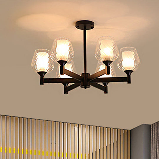 Classic Black Chandelier with Clear Textured Glass - 3/6/8 Lights, Traditional Dining Room Ceiling Lamp