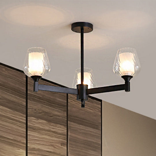 Classic Black Chandelier with Clear Textured Glass - 3/6/8 Lights, Traditional Dining Room Ceiling Lamp