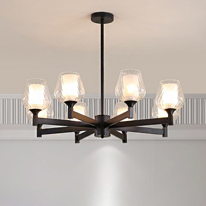 Classic Black Chandelier with Clear Textured Glass - 3/6/8 Lights, Traditional Dining Room Ceiling Lamp