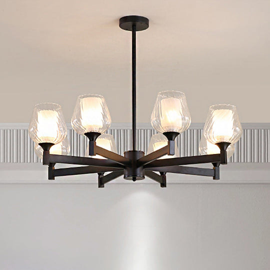 Classic Black Chandelier with Clear Textured Glass - 3/6/8 Lights, Traditional Dining Room Ceiling Lamp