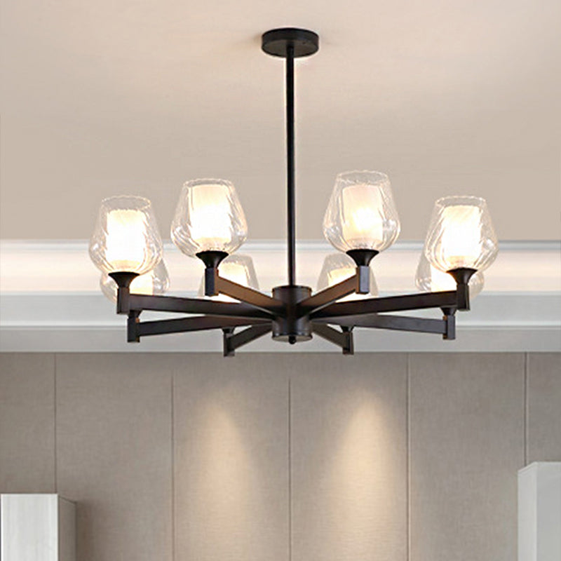 Classic Black Chandelier with Clear Textured Glass - 3/6/8 Lights, Traditional Dining Room Ceiling Lamp