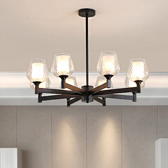 Classic Black Chandelier with Clear Textured Glass - 3/6/8 Lights, Traditional Dining Room Ceiling Lamp