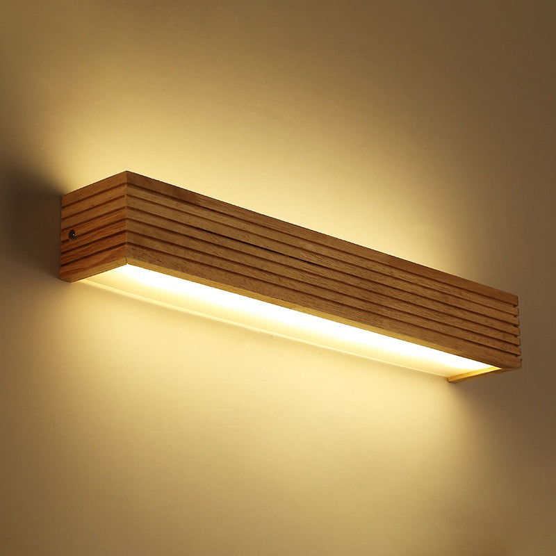 Minimalist Beige Laminated Wood LED Wall Sconce - Ideal Bedside Light Fixture