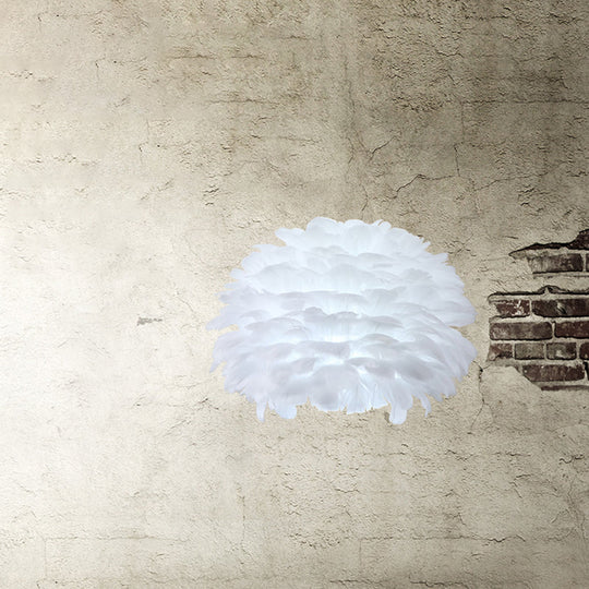 Nordic Feather Flush Mount Wall Sconce for Bedroom - White Half-Globe Up-Down Light