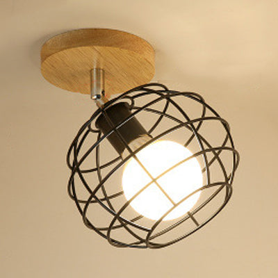 Industrial Black Metal Semi Flush Light with Adjustable Squared/Globe Design - Ideal for Corridors
