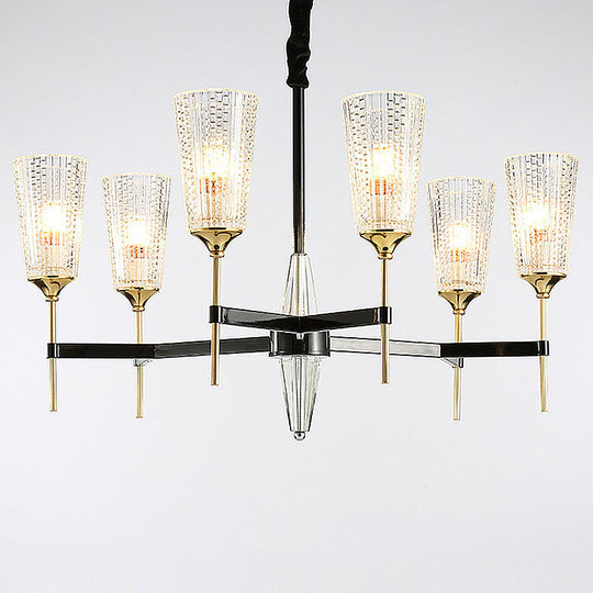 Traditional Glass Cone Pendant Chandelier - Clear 6/8 Lights, Ideal for Living Room