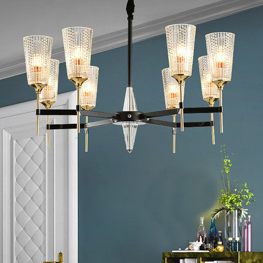 Traditional Glass Cone Pendant Chandelier - Clear 6/8 Lights, Ideal for Living Room
