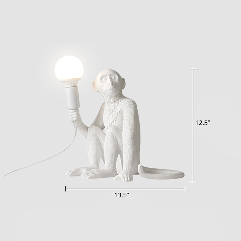 Art Deco 1-Head White Monkey Table Lamp - Stylish Resin Nightstand Light with Unique Shadeless Design