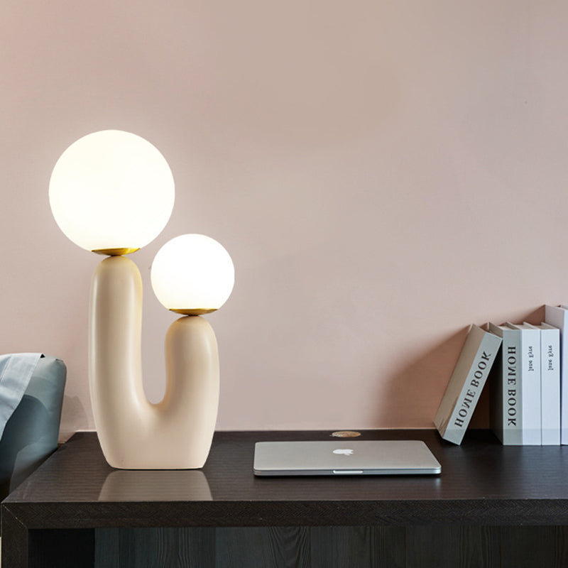 Cactus Bedside Table Light - Nordic Style Night Lamp with Cream Glass Shade
