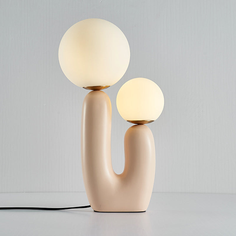 Cactus Bedside Table Light - Nordic Style Night Lamp with Cream Glass Shade