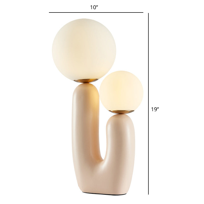 Cactus Bedside Table Light - Nordic Style Night Lamp with Cream Glass Shade