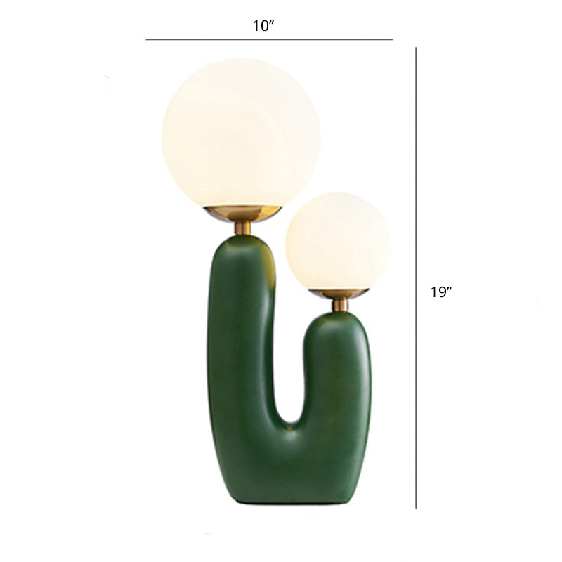 Cactus Bedside Table Light - Nordic Style Night Lamp with Cream Glass Shade