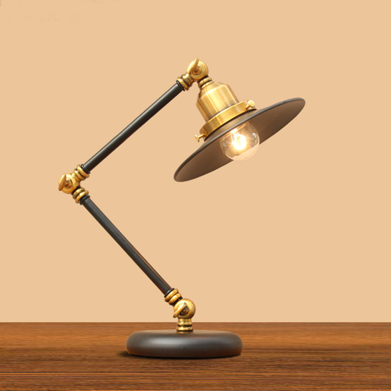 Industrial Metal Swing Arm Table Lamp with Shade – Black Finish, 3-Joint Task Light for Bedroom