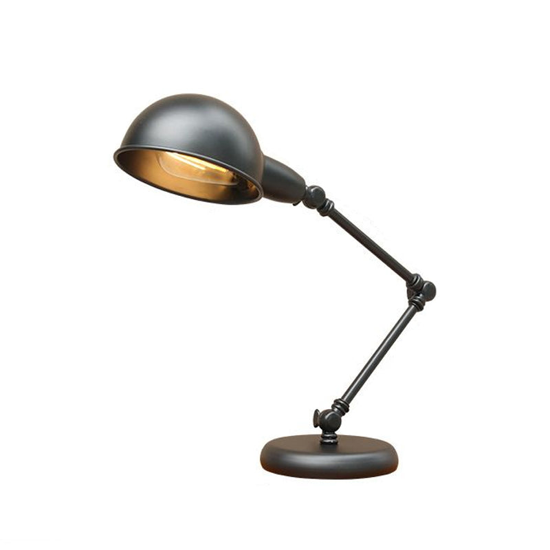 Industrial Metal Swing Arm Table Lamp with Shade – Black Finish, 3-Joint Task Light for Bedroom