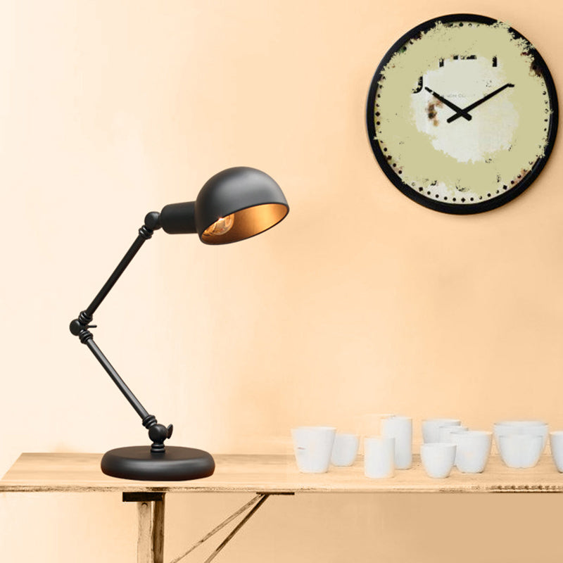 Industrial Metal Swing Arm Table Lamp with Shade – Black Finish, 3-Joint Task Light for Bedroom
