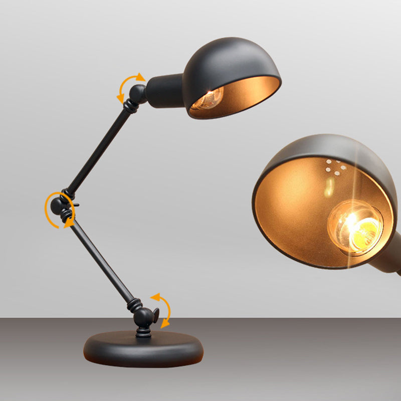 Industrial Metal Swing Arm Table Lamp with Shade – Black Finish, 3-Joint Task Light for Bedroom