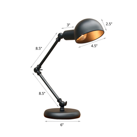 Industrial Metal Swing Arm Table Lamp with Shade – Black Finish, 3-Joint Task Light for Bedroom