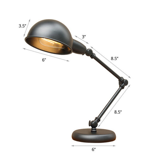 Industrial Metal Swing Arm Table Lamp with Shade – Black Finish, 3-Joint Task Light for Bedroom
