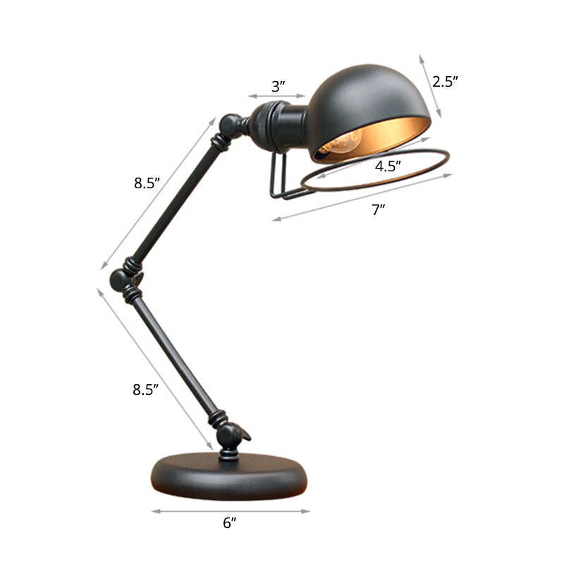 Industrial Metal Swing Arm Table Lamp with Shade – Black Finish, 3-Joint Task Light for Bedroom