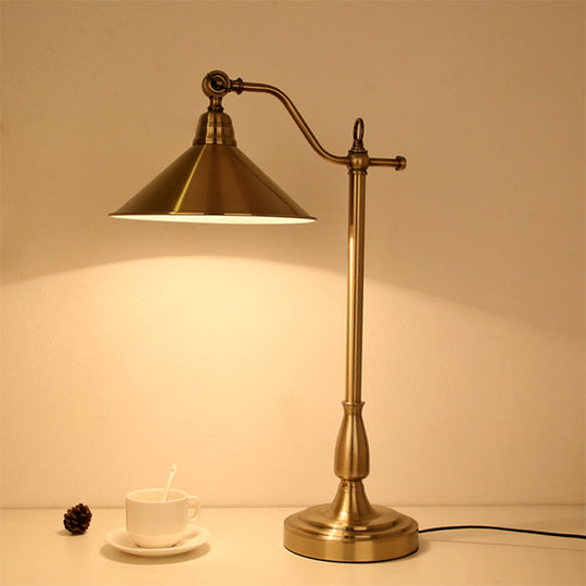 Antique-Style Bronze Conical Table Lamp with Rotary Joint: Metal Bedside Night Light