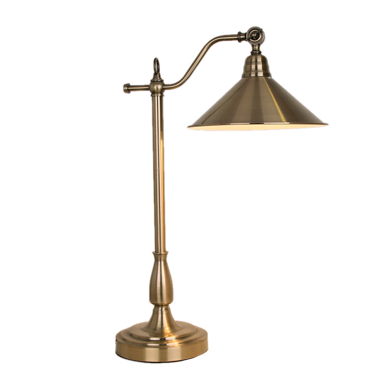 Antique-Style Bronze Conical Table Lamp with Rotary Joint: Metal Bedside Night Light