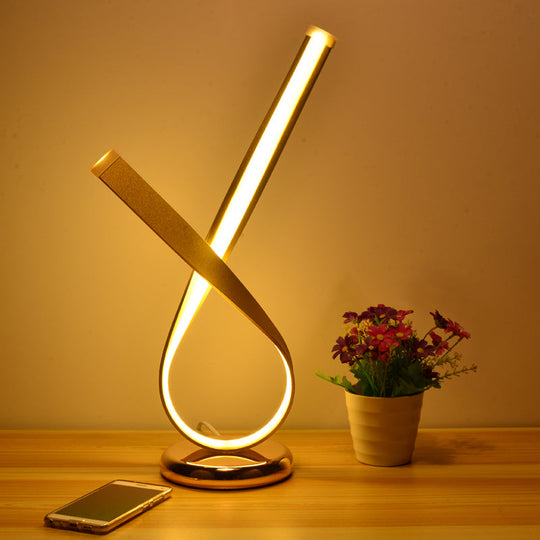 Minimalistic Metal Ribbon-Shape Table Light with Acrylic Diffuser for Bedroom Night Lamp