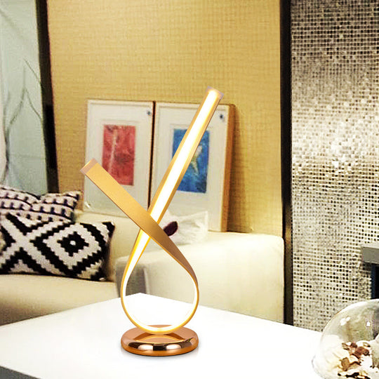 Minimalistic Metal Ribbon-Shape Table Light with Acrylic Diffuser for Bedroom Night Lamp