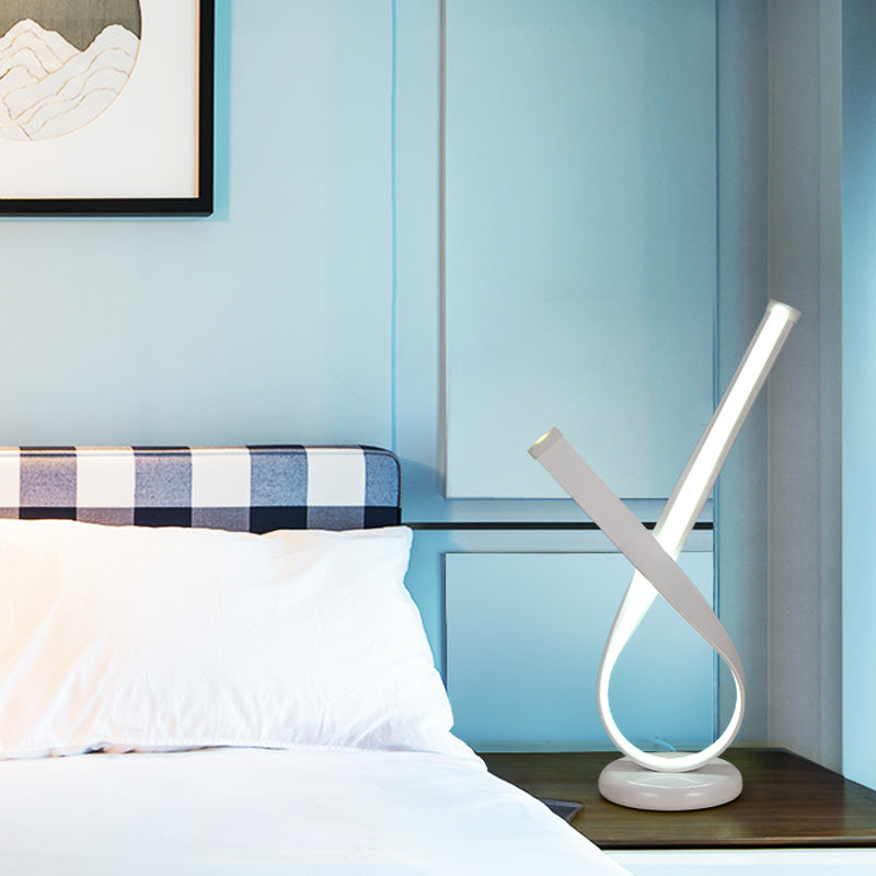 Minimalistic Metal Ribbon-Shape Table Light with Acrylic Diffuser for Bedroom Night Lamp