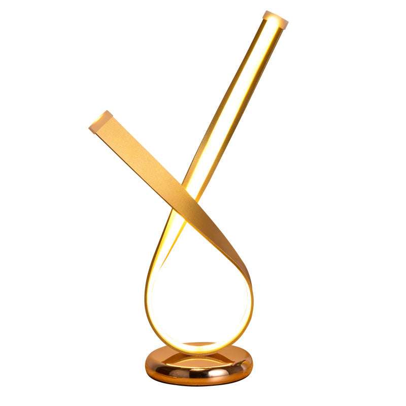 Minimalistic Metal Ribbon-Shape Table Light with Acrylic Diffuser for Bedroom Night Lamp