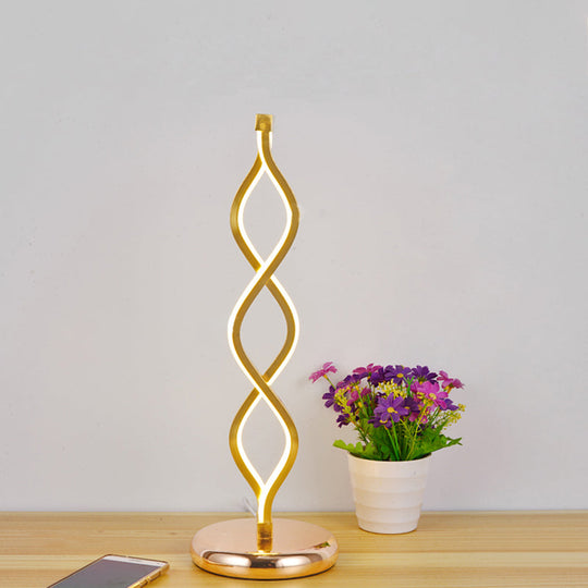 Art Deco LED Gold Wavy Strip Table Lamp with Plug-in Cord