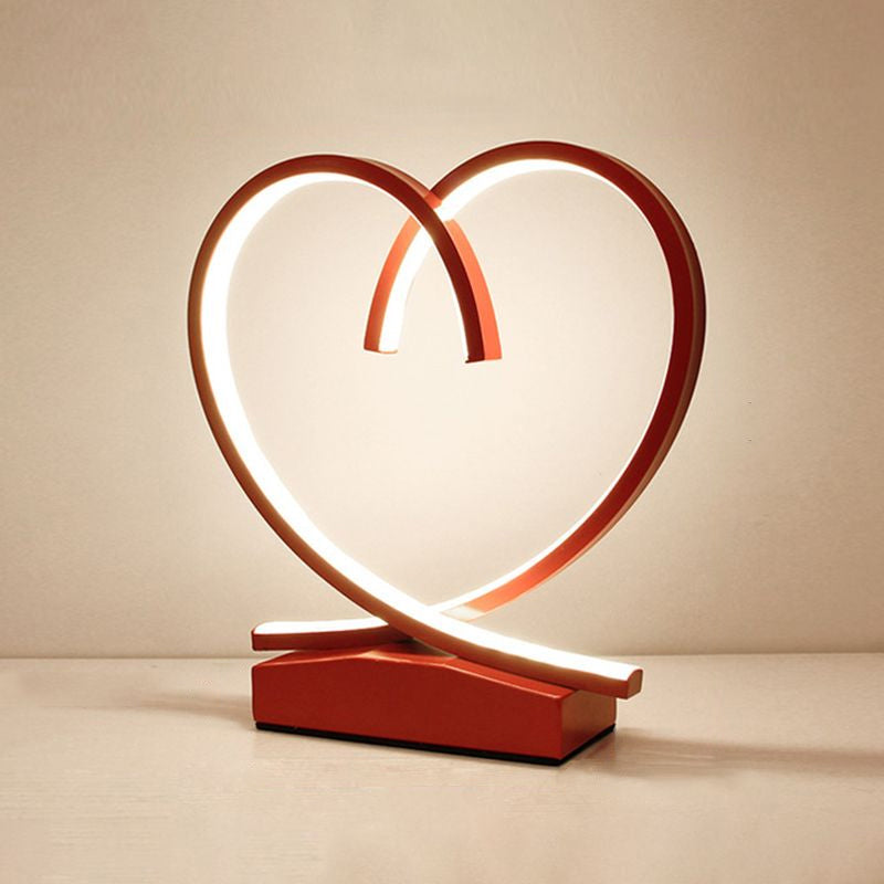 Red Loop Night Light: Romantic Metal LED Table Lamp for Bedroom