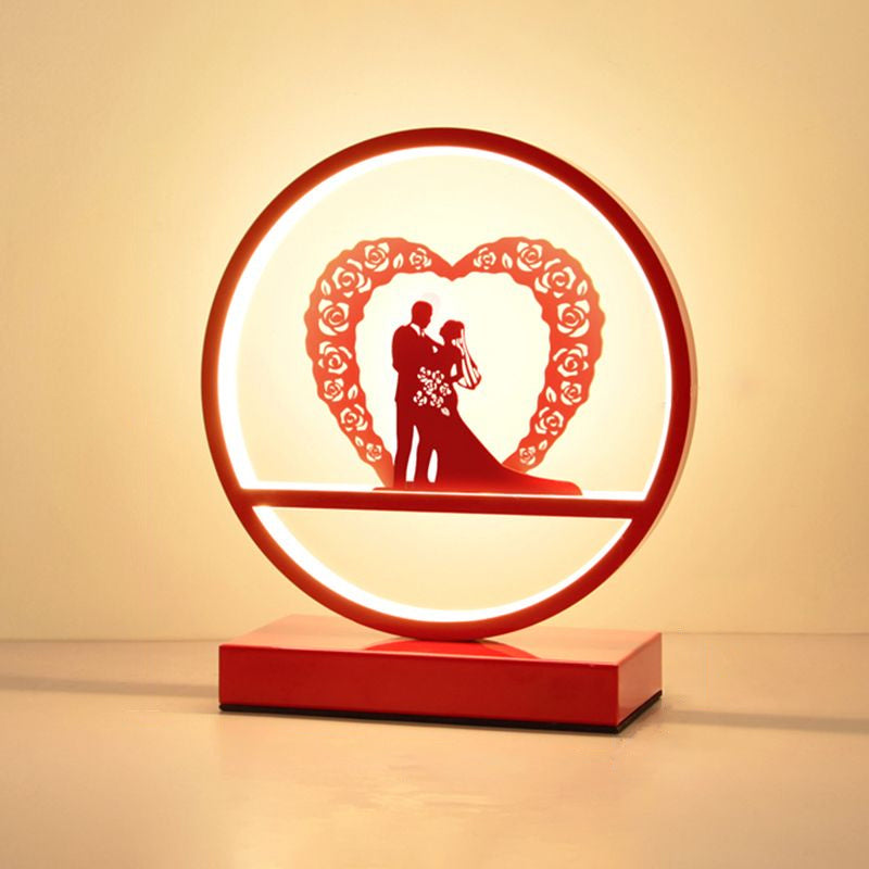 Red Loop Night Light: Romantic Metal LED Table Lamp for Bedroom