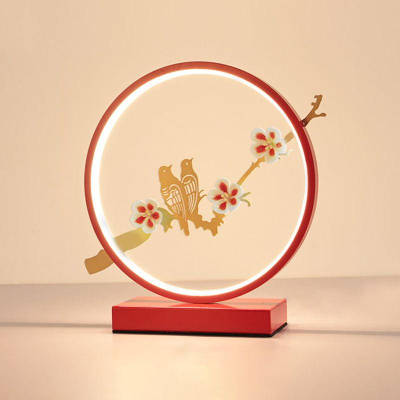 Red Loop Night Light: Romantic Metal LED Table Lamp for Bedroom