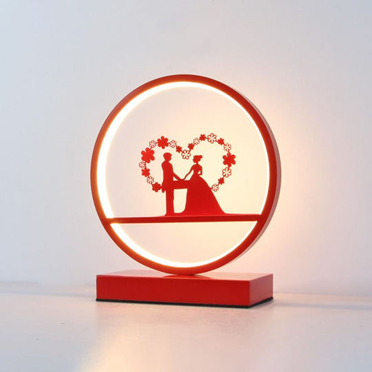 Red Loop Night Light: Romantic Metal LED Table Lamp for Bedroom