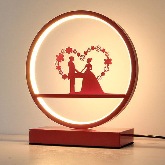 Red Loop Night Light: Romantic Metal LED Table Lamp for Bedroom