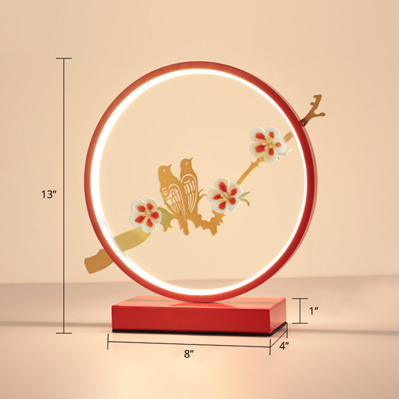 Red Loop Night Light: Romantic Metal LED Table Lamp for Bedroom