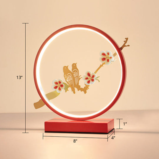 Red Loop Night Light: Romantic Metal LED Table Lamp for Bedroom