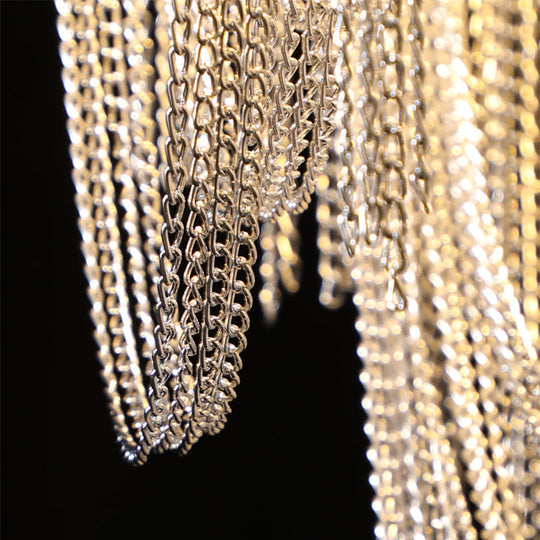 Hand-Woven Aluminum Chain Tassel Accent Lamp - 2-Light Silver Table Light for Living Room