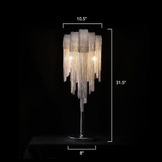 Hand-Woven Aluminum Chain Tassel Accent Lamp - 2-Light Silver Table Light for Living Room