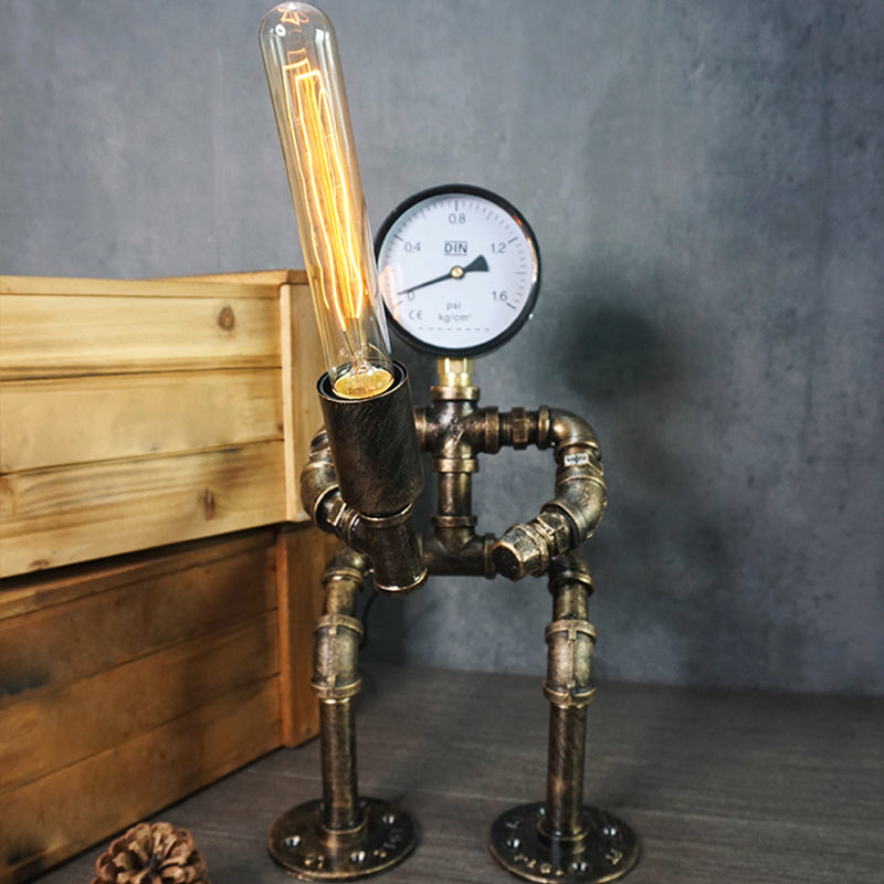 Iron Pipe Art Night Lamp - Industrial Table Light in Bronze for Boys Room