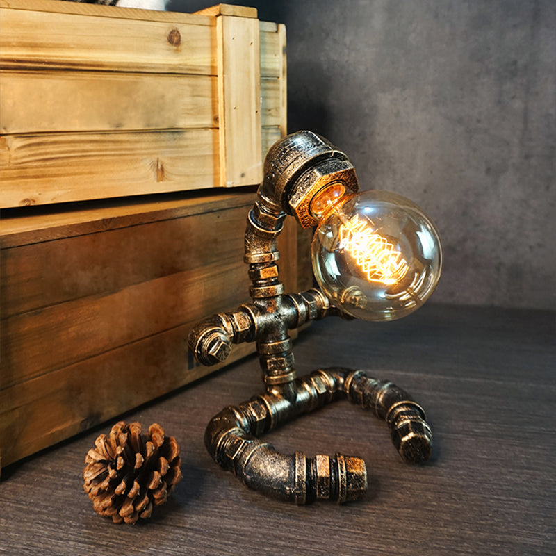 Iron Pipe Art Night Lamp - Industrial Table Light in Bronze for Boys Room