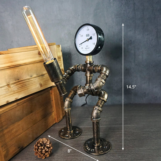 Iron Pipe Art Night Lamp - Industrial Table Light in Bronze for Boys Room