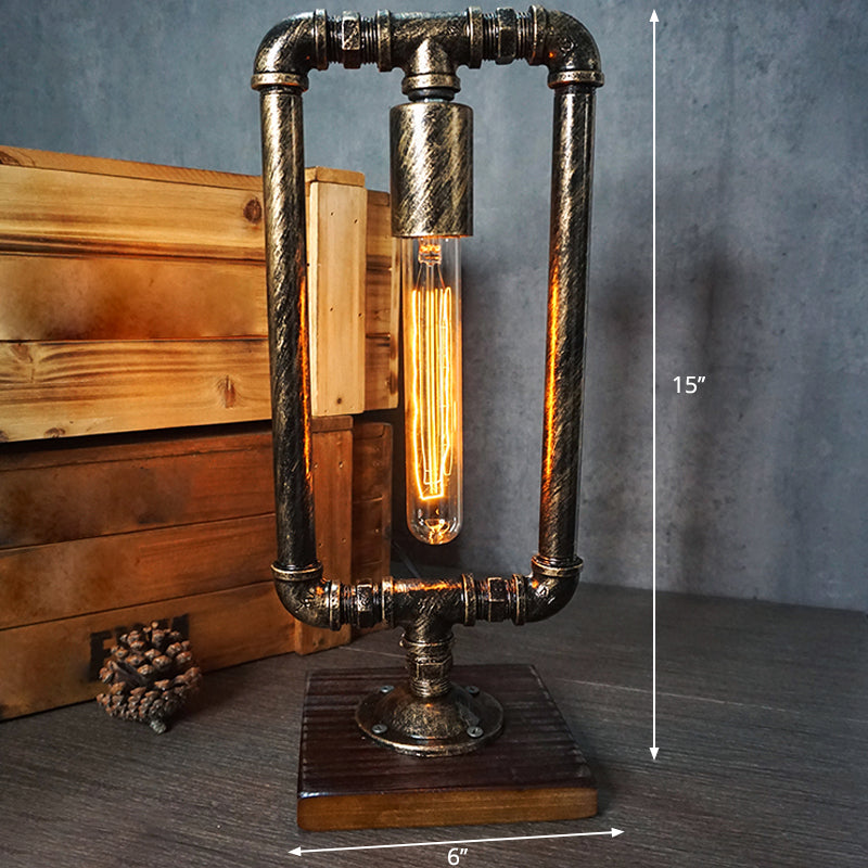 Iron Pipe Art Night Lamp - Industrial Table Light in Bronze for Boys Room